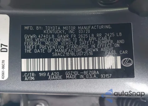 2020 Lexus Es 350 from USA, damaged, VIN 58ACZ1B18LU072516